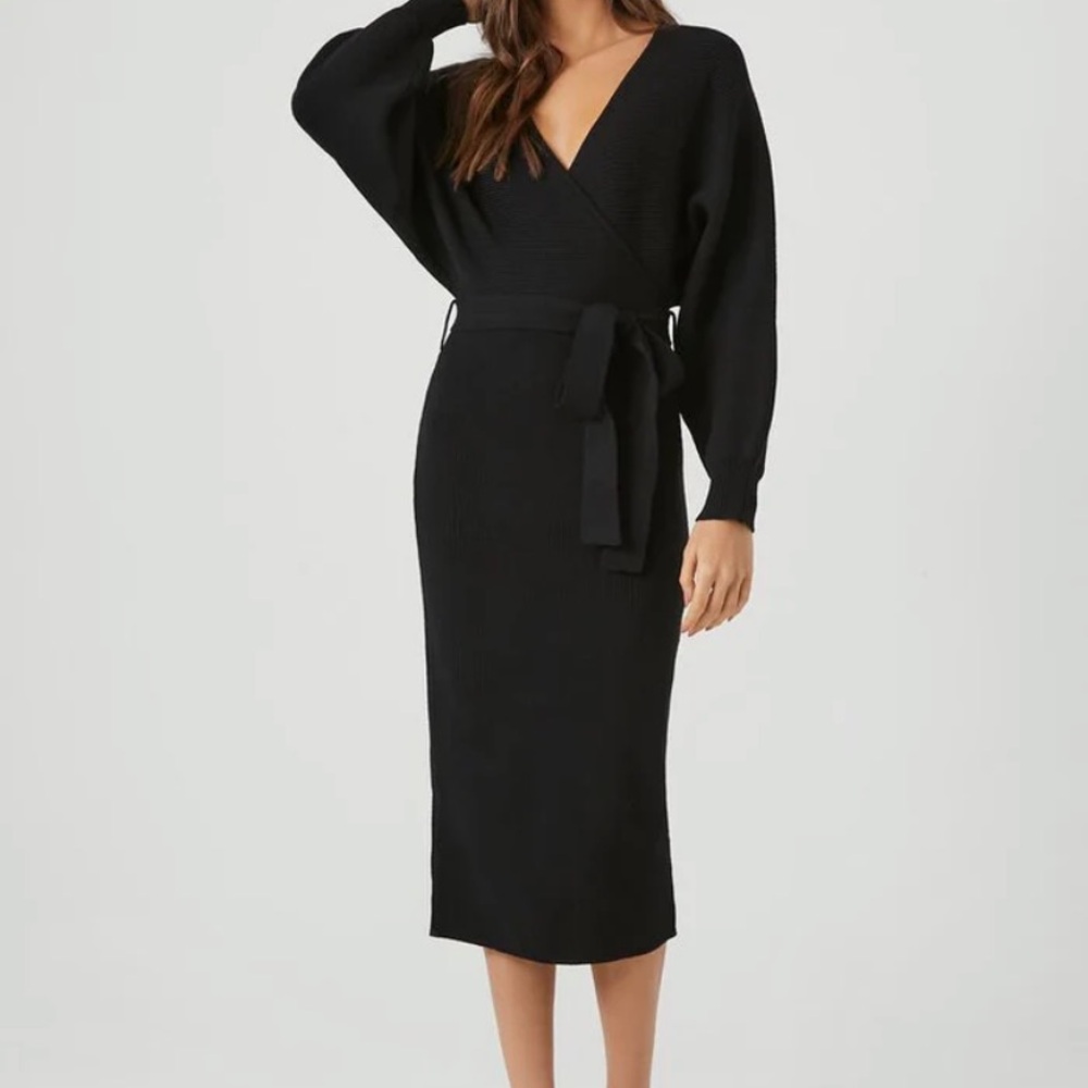 EUC Forever 21 Gray Wrap Dolman Sleeve Midi Sweater Dress - Picture 2 of 13
